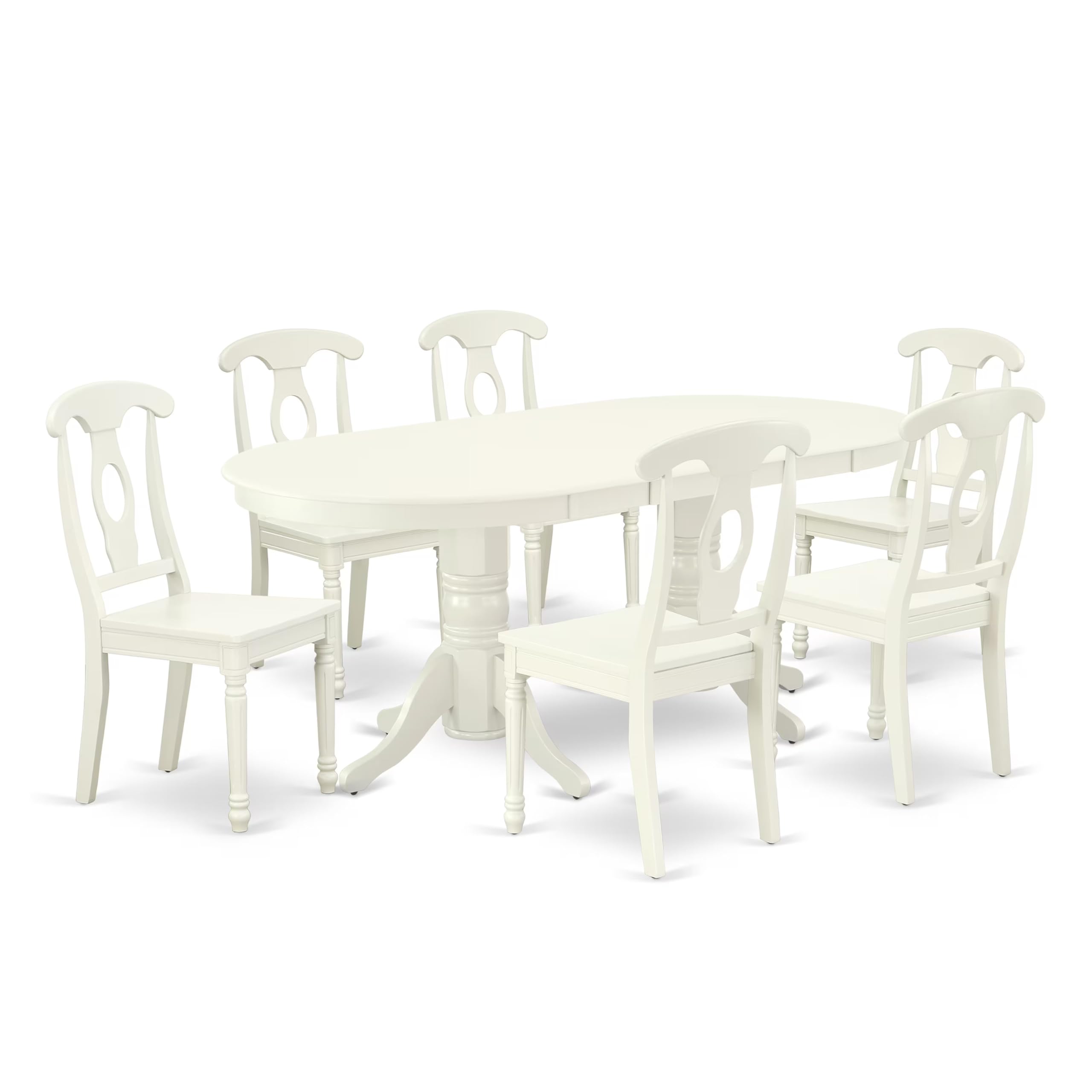 East West Furniture Vake7-Lwh-W 7 Piece Dining Set Consist Of An Oval Dining Table With Butterfly Leaf And 6 Kitchen Chairs, 40X76 Inch, Linen White